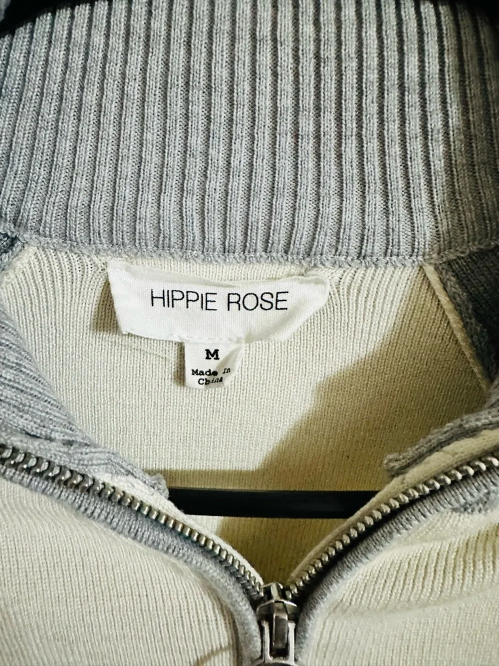 Hippie Rose Ivory and Gray Half-Zip Colorblock Pullover - Picture 3 of 3